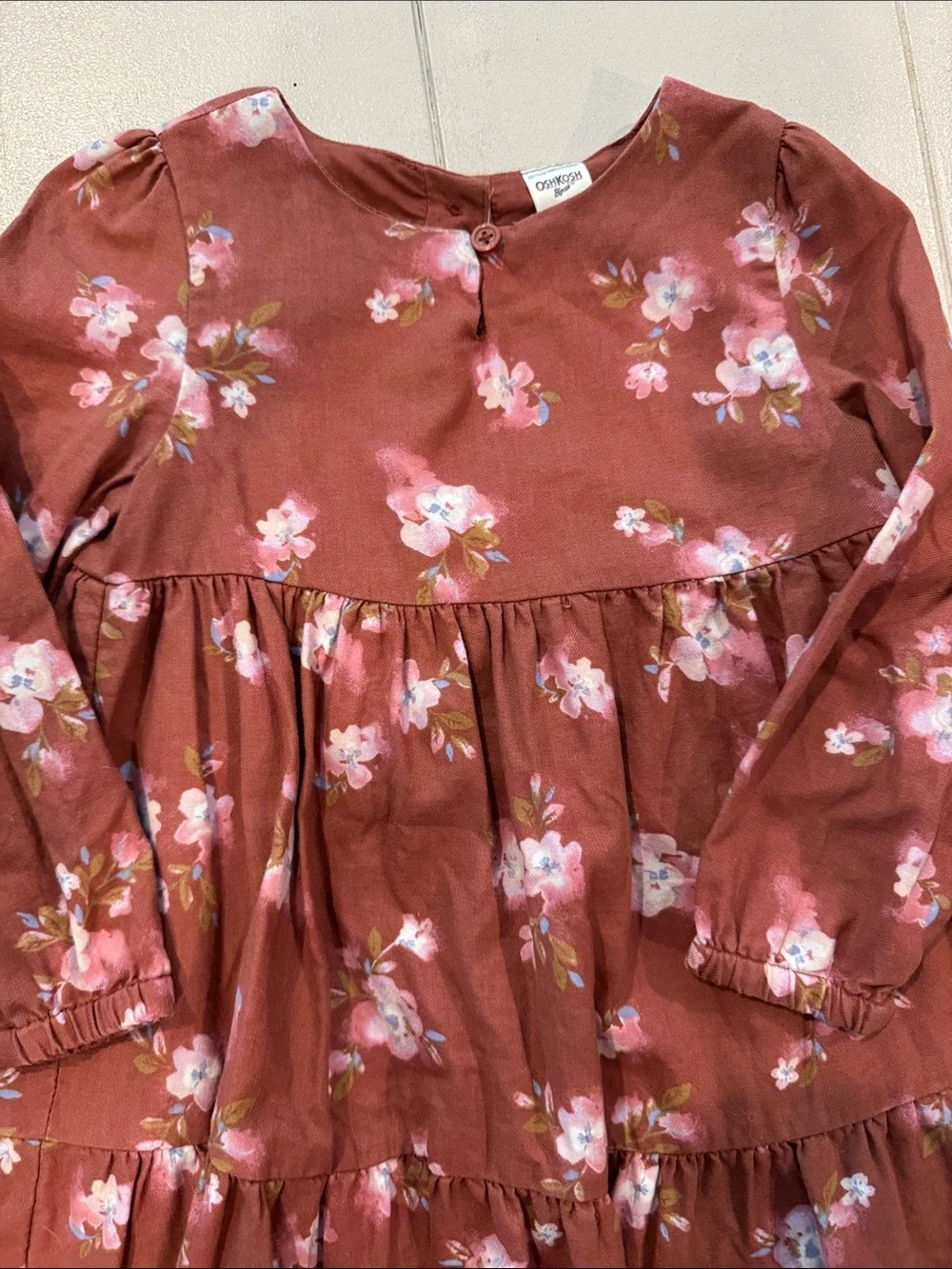 OshKosh B'gosh Rust Floral Long-Sleeve Dress with Pink Blossoms
